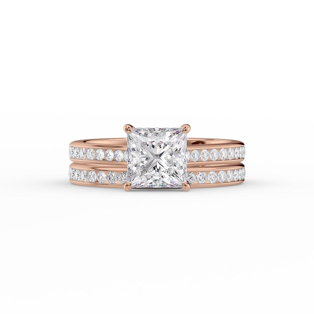 The Cielo Set With Princess Side Stone Lab Diamond 2 Carat 18K Rose#material_18k-rose