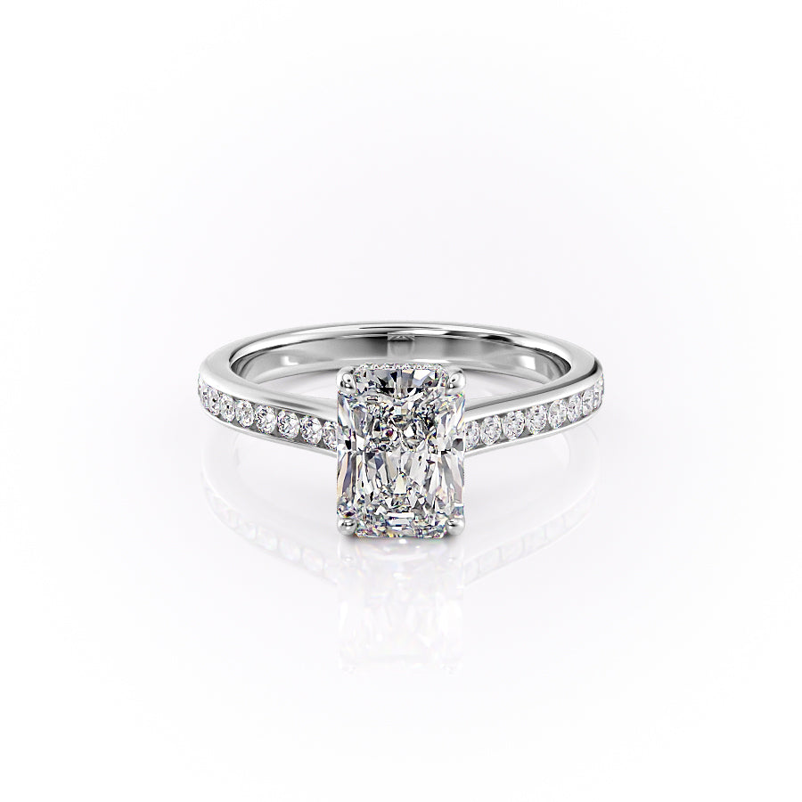 The Cielo Set With Radiant Side Stone Lab Diamond 1 Carat 14K White#material_14k-white