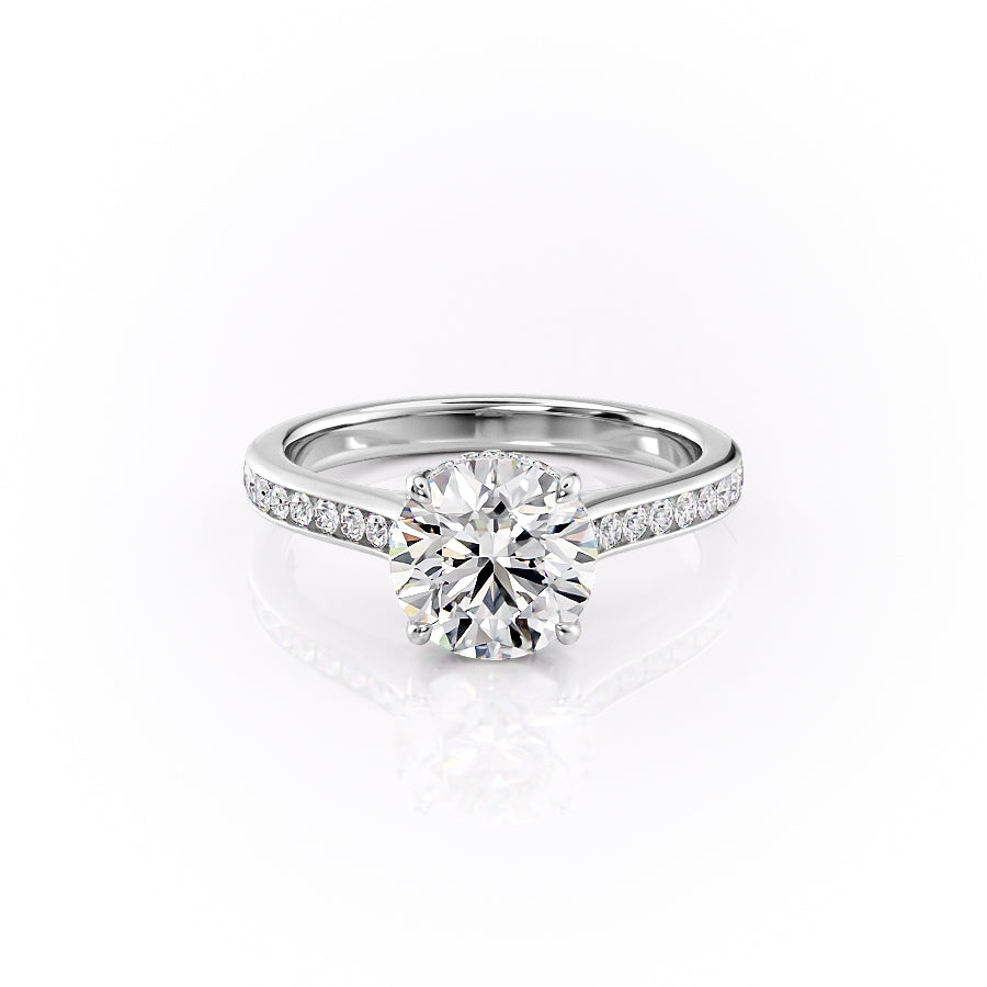 The Cielo Set With Round Side Stone Lab Diamond 1 Carat 14K White#material_14k-white