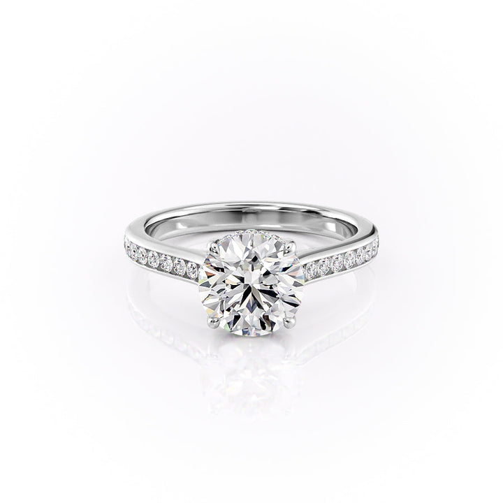 The Cielo Set With Round Side Stone Lab Diamond 1 Carat 14K White#material_14k-white