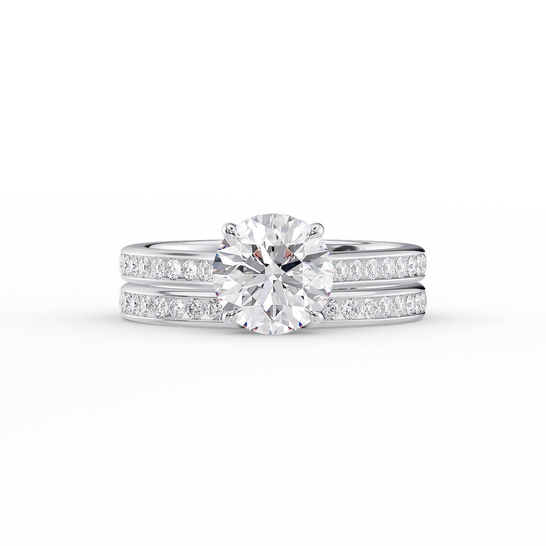 The Cielo Set With Round Side Stone Lab Diamond 2 Carat 14K White#material_14k-white