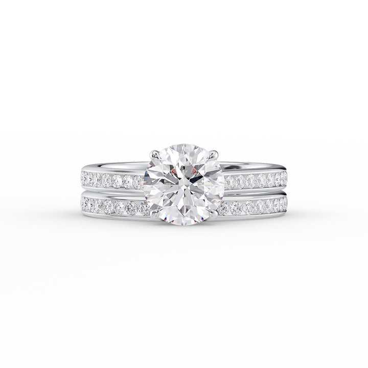 The Cielo Set With Round Side Stone Moissanite#material_14k-white