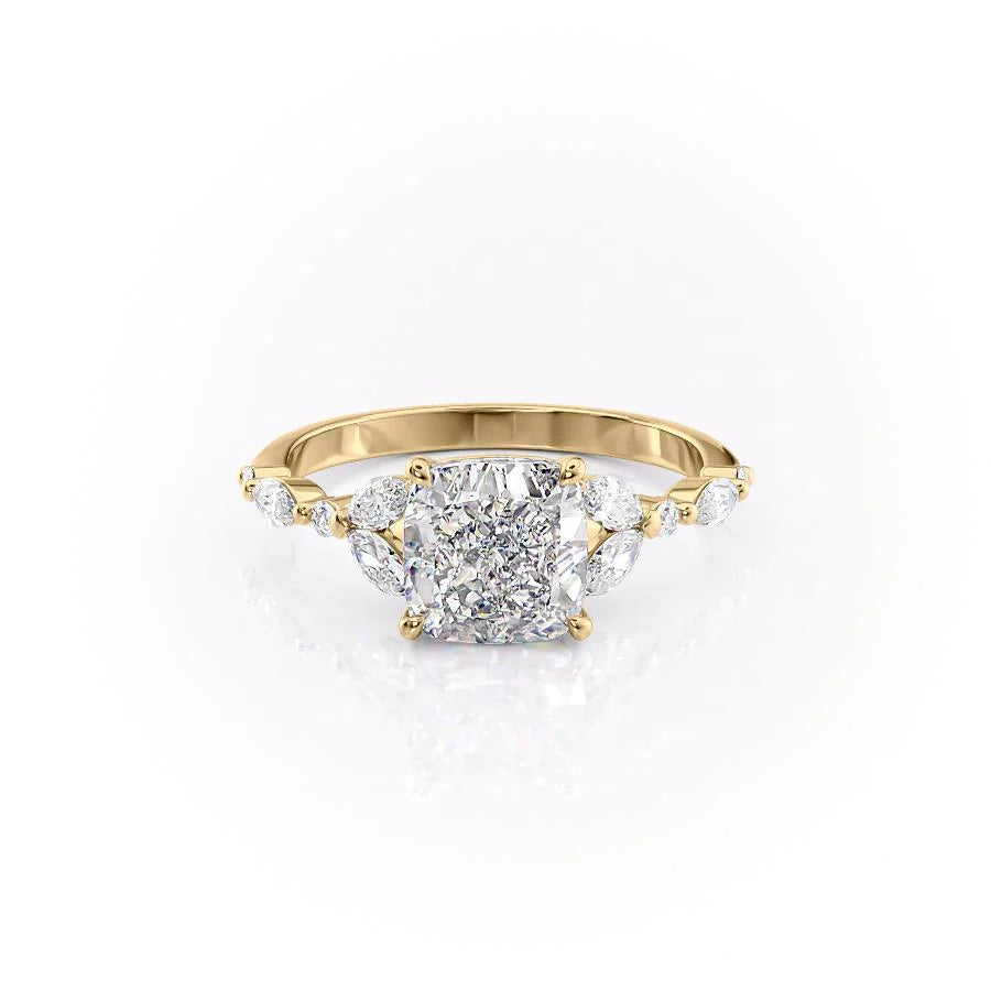 The Cindy Set With Cushion Side Stone Lab Diamond 1 Carat 14K Gold#material_14k-gold