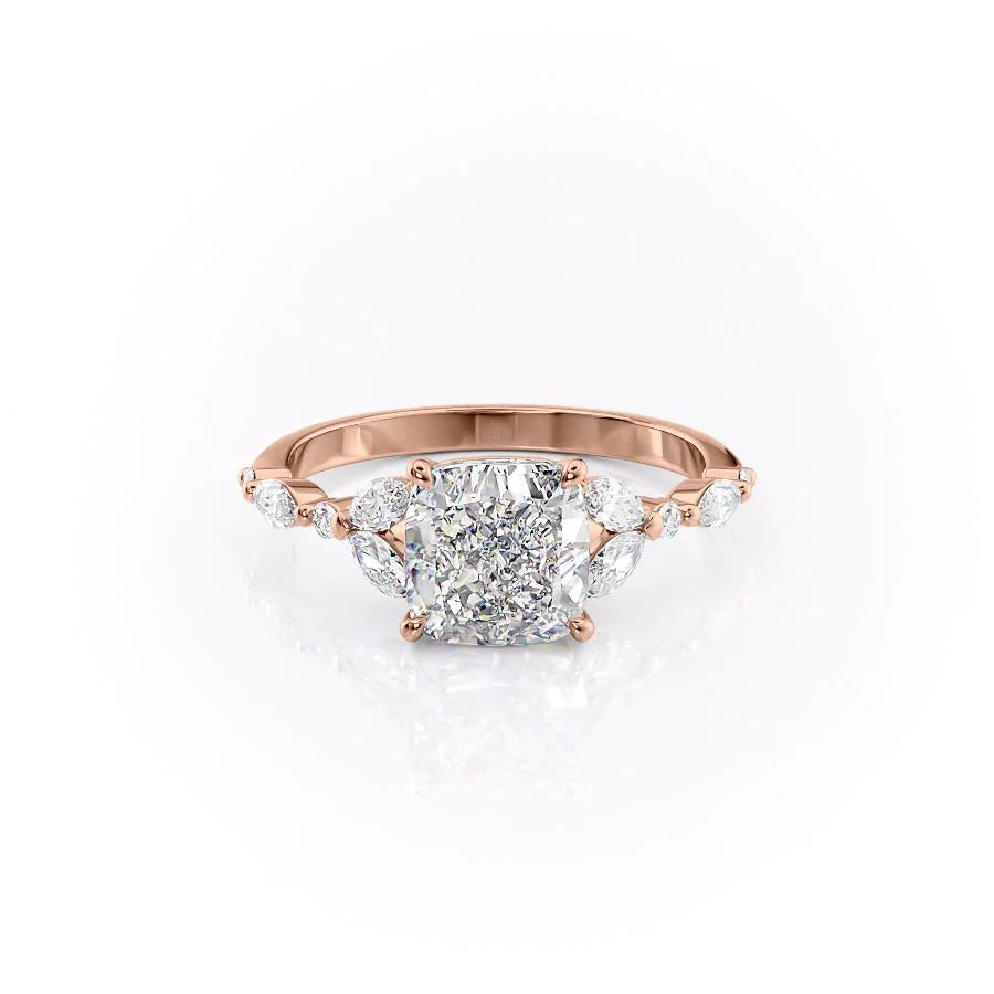 The Cindy Set With Cushion Side Stone Lab Diamond 1 Carat 14K Rose#material_14k-rose