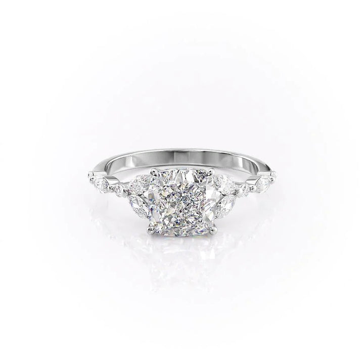 The Cindy Set With Cushion Side Stone Lab Diamond 1 Carat 14K White#material_14k-white