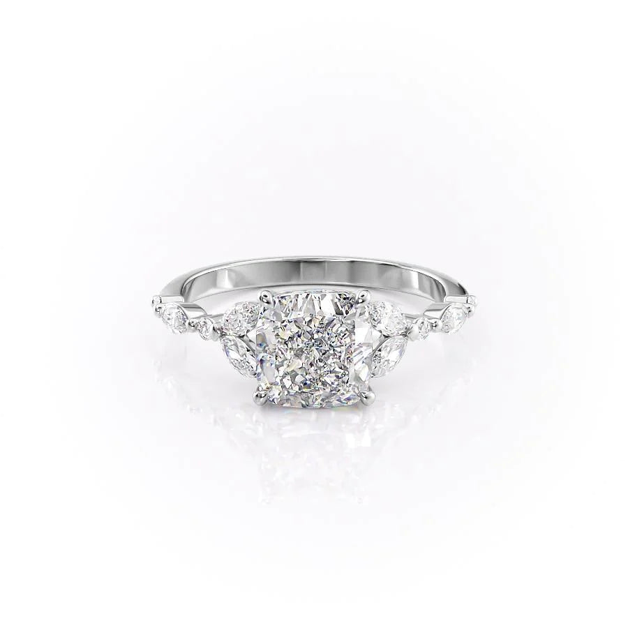 The Cindy Set With Cushion Side Stone Lab Diamond 1 Carat 18K White#material_18k-white