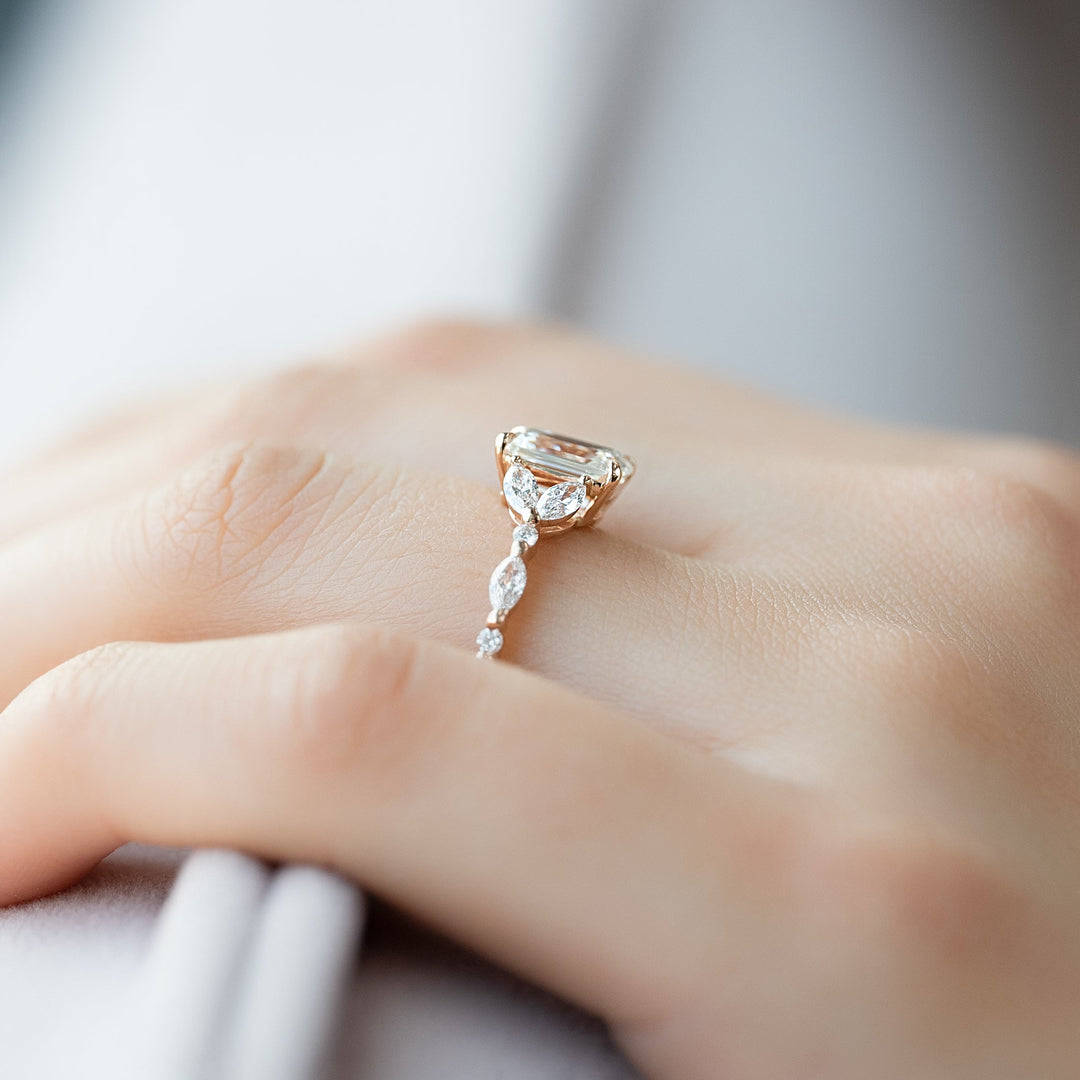 The Cindy Emerald Lab Diamond Moissanite Engagement Ring