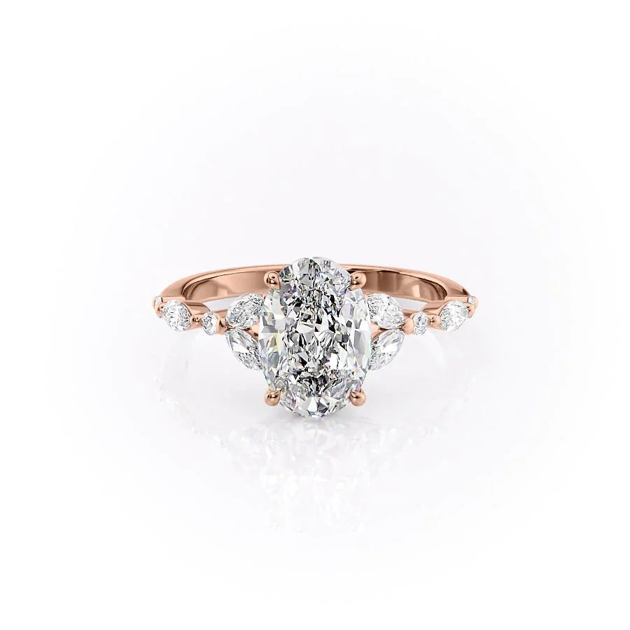 The Cindy Set With Oval Side Stone Lab Diamond 1 Carat 14K Rose#material_14k-rose