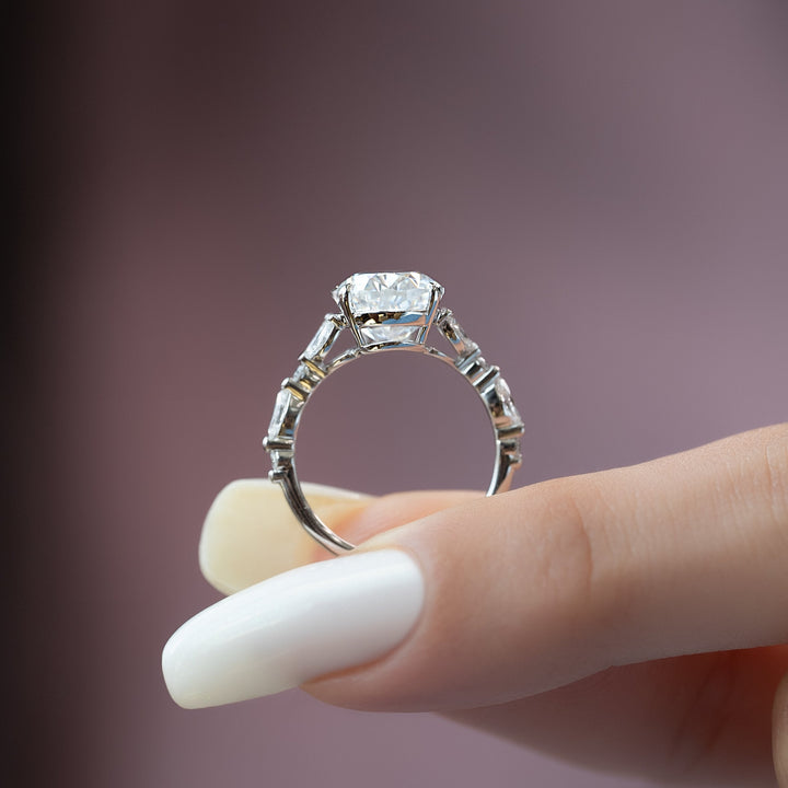 The Cindy Pear Lab Diamond Moissanite Engagement Ring *Shown with 3.5 ct #material_white