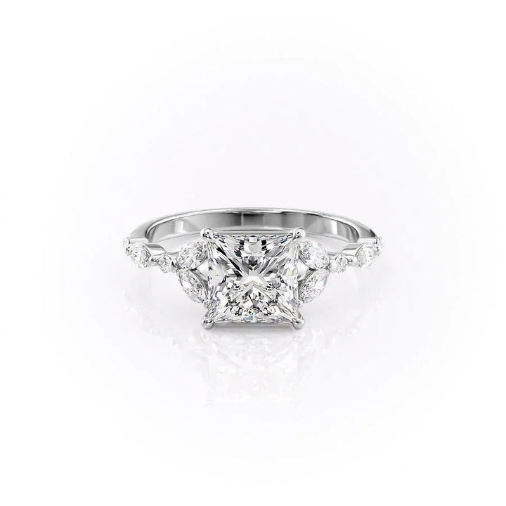 The Cindy Set With Princess Side Stone Lab Diamond 1 Carat 14K White#material_14k-white