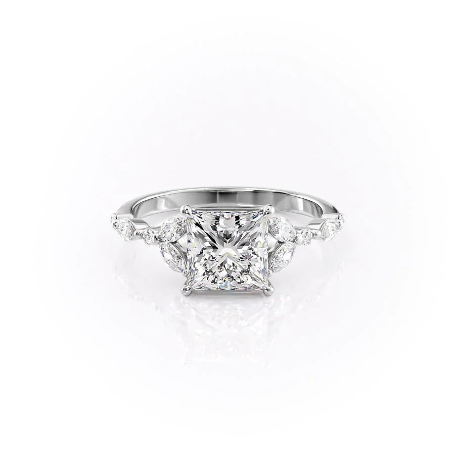 The Cindy Set With Princess Side Stone Moissanite#material_14k-white