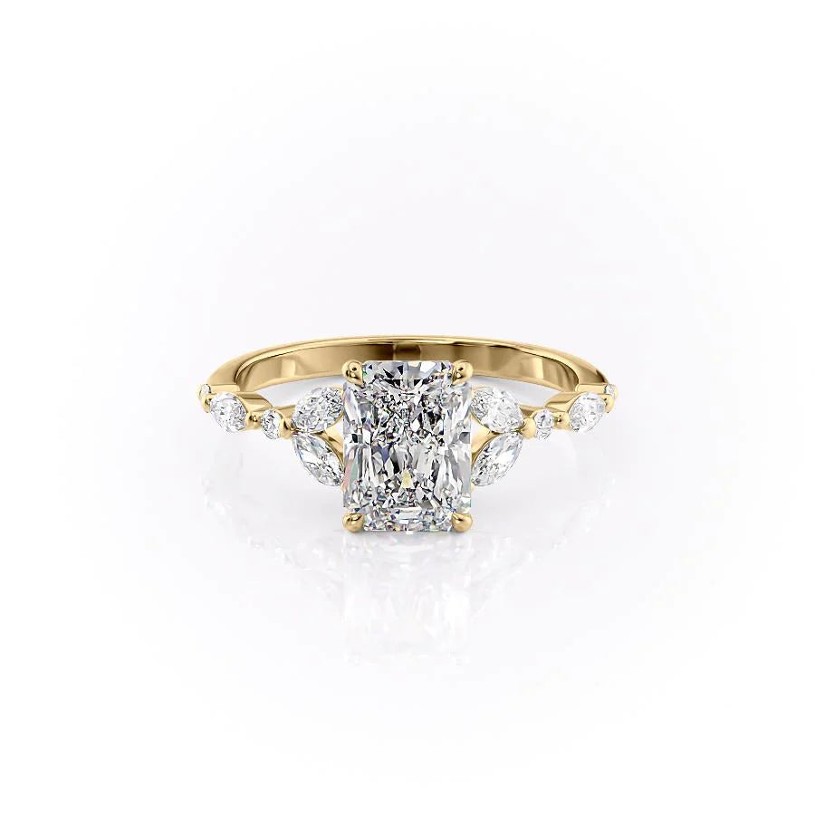 The Cindy Set With Radiant Side Stone Moissanite#material_14k-gold