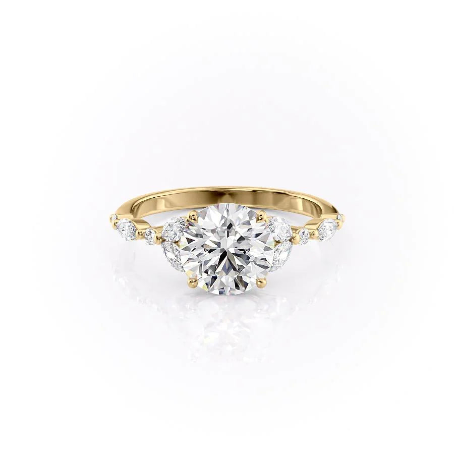 The Cindy Set With Round Side Stone Moissanite#material_14k-gold