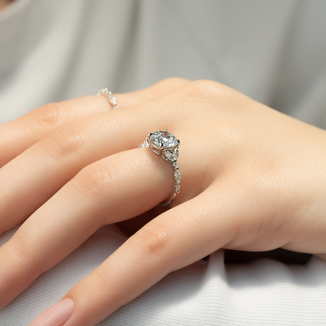 The Cindy Round Lab Diamond Moissanite Engagement Ring