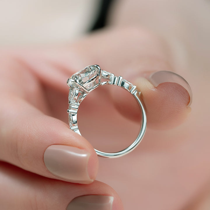 The Cindy Round Lab Diamond Moissanite Engagement Ring *Shown with 3.5 ct #material_white