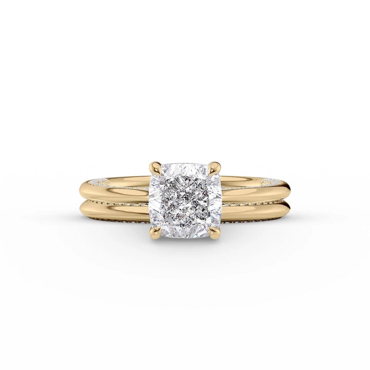 The Clara Set With Cushion Solitaire Lab Diamond 2 Carat 14K Gold#material_14k-gold