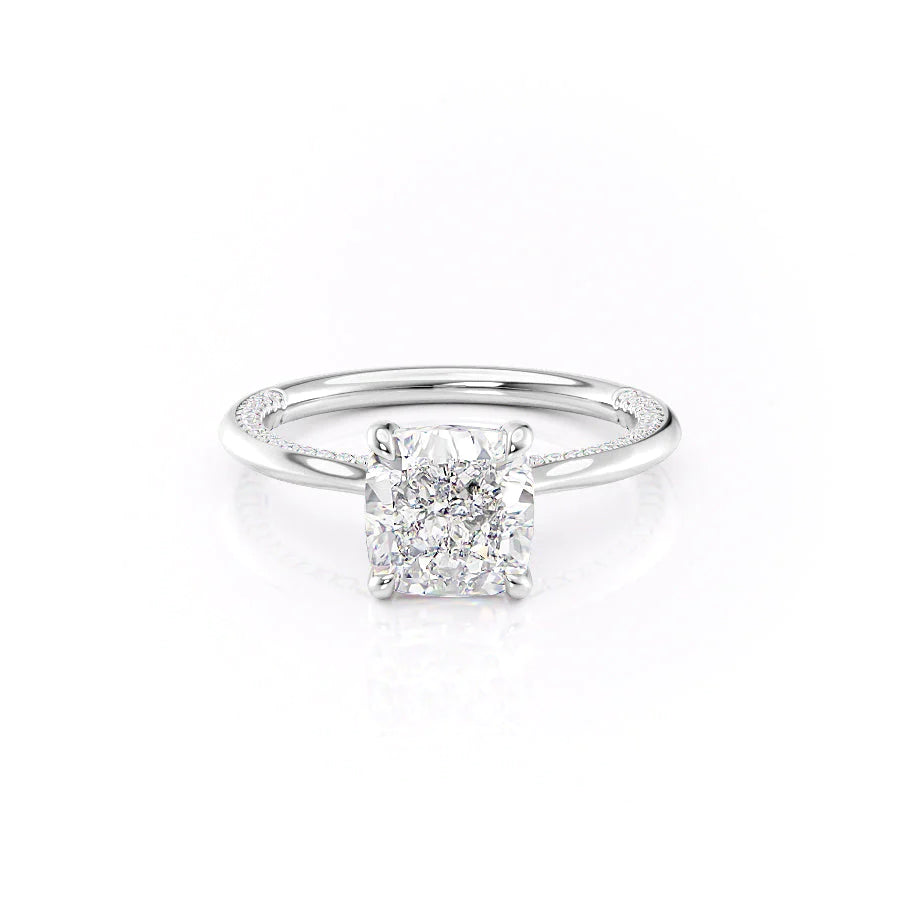 The Clara Set With Cushion Solitaire Moissanite#material_14k-white