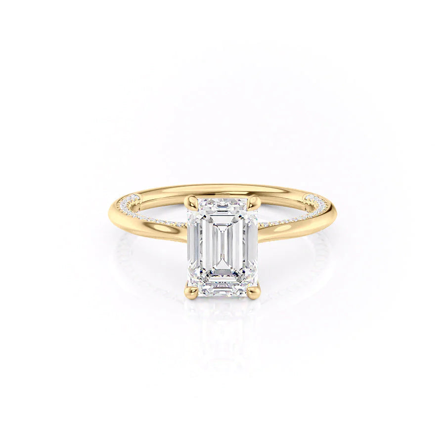 The Clara Set With Emerald Solitaire Moissanite#material_14k-gold