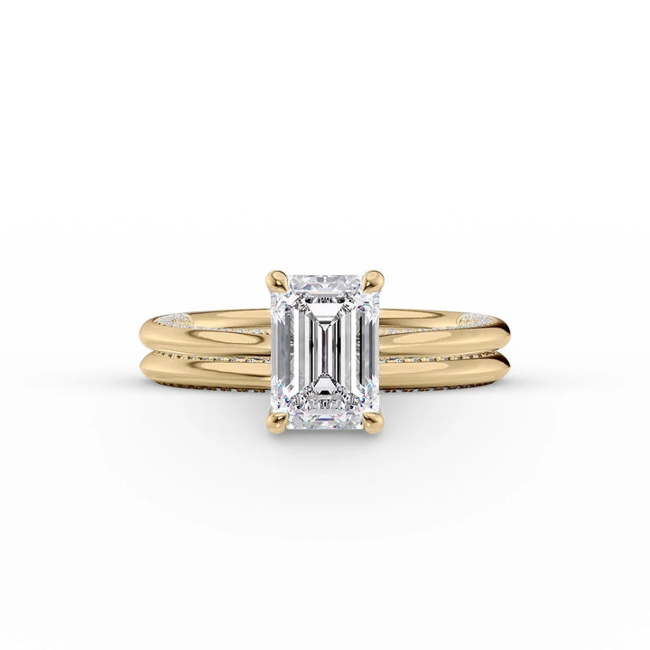 The Clara Set With Emerald Solitaire Moissanite#material_14k-gold