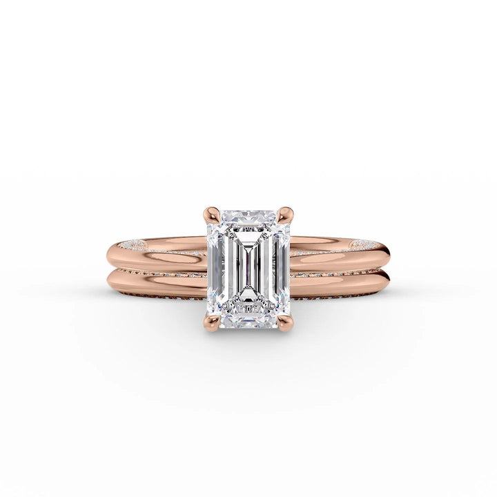 The Clara Set With Emerald Solitaire Moissanite#material_14k-rose