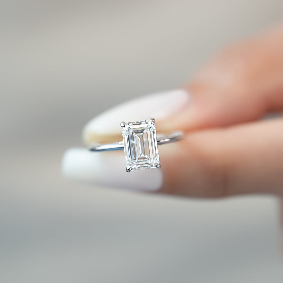 The Clara Emerald Lab Diamond Moissanite Engagement Ring