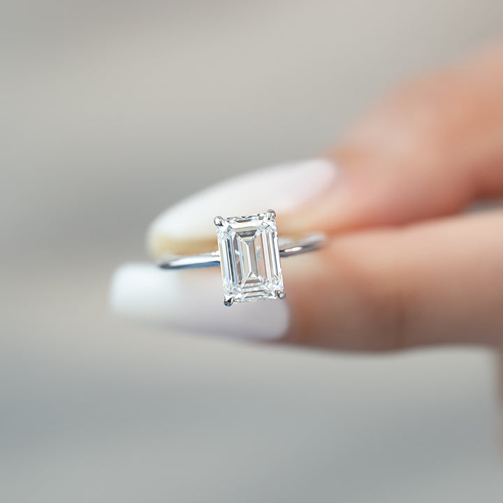 The Clara Emerald Lab Diamond Moissanite Engagement Ring *Shown with 2.5 ct #material_white