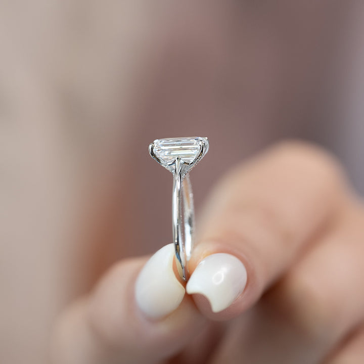 The Clara Emerald Lab Diamond Moissanite Engagement Ring *Shown with 2.5 ct #material_white