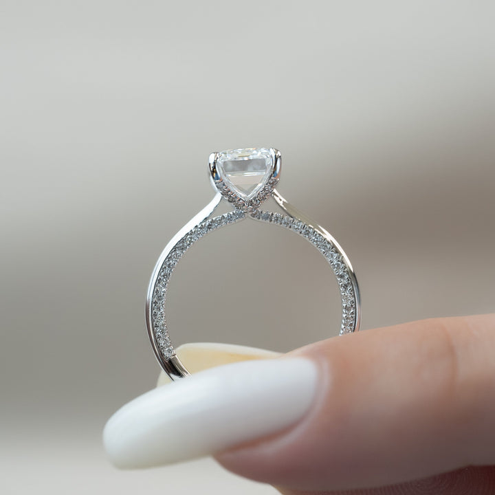 The Clara Emerald Lab Diamond Moissanite Engagement Ring *Shown with 2.5 ct #material_white
