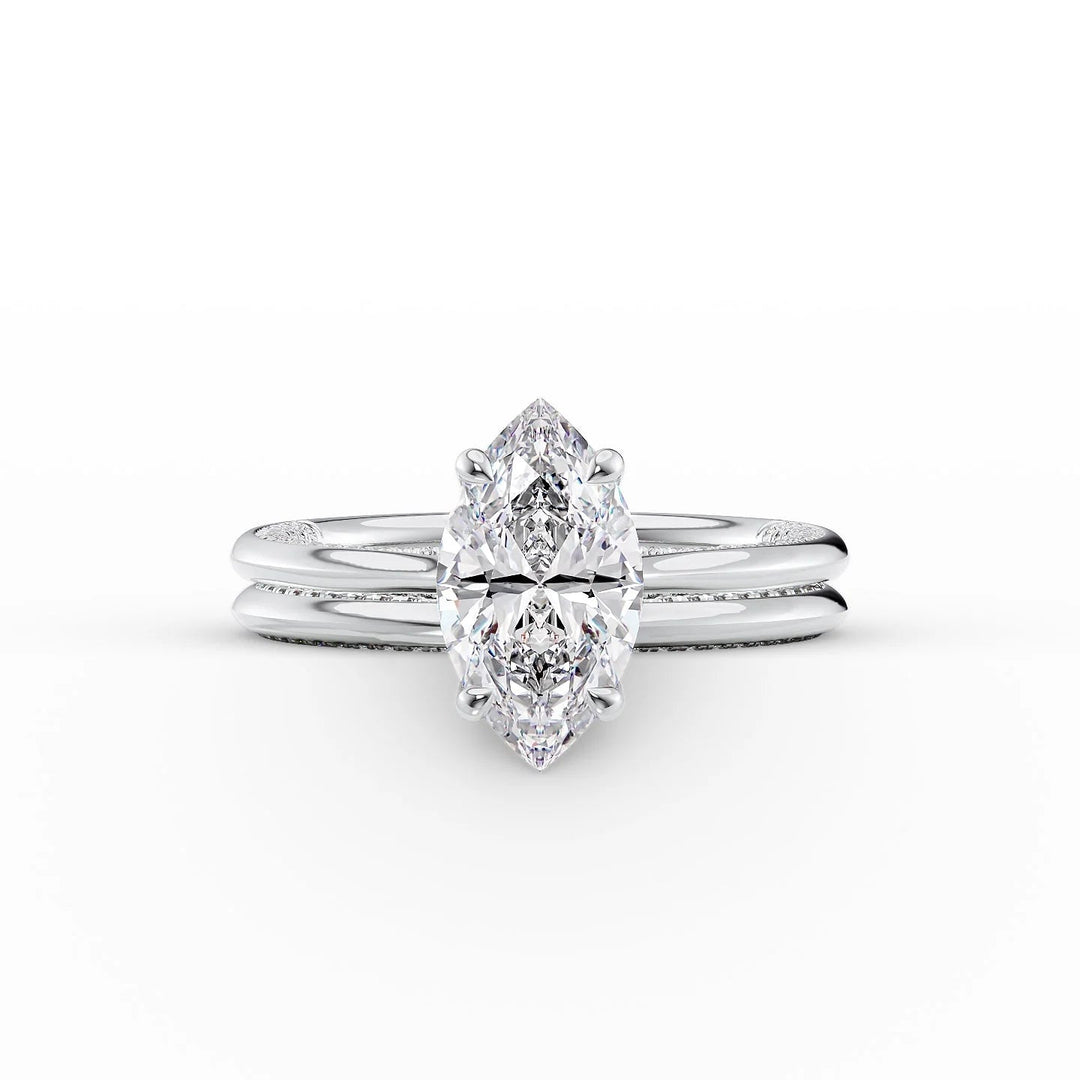 The Clara Set With Marquise Solitaire Lab Diamond 2 Carat 14K White#material_14k-white