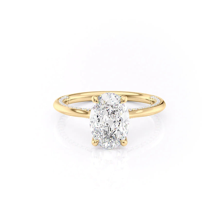 The Clara Set With Oval Solitaire Lab Diamond 1 Carat 14K Gold#material_14k-gold