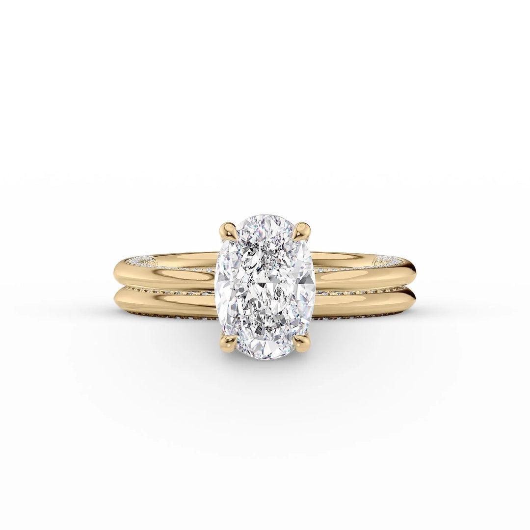 The Clara Set With Oval Solitaire Lab Diamond 2 Carat 14K Gold#material_14k-gold