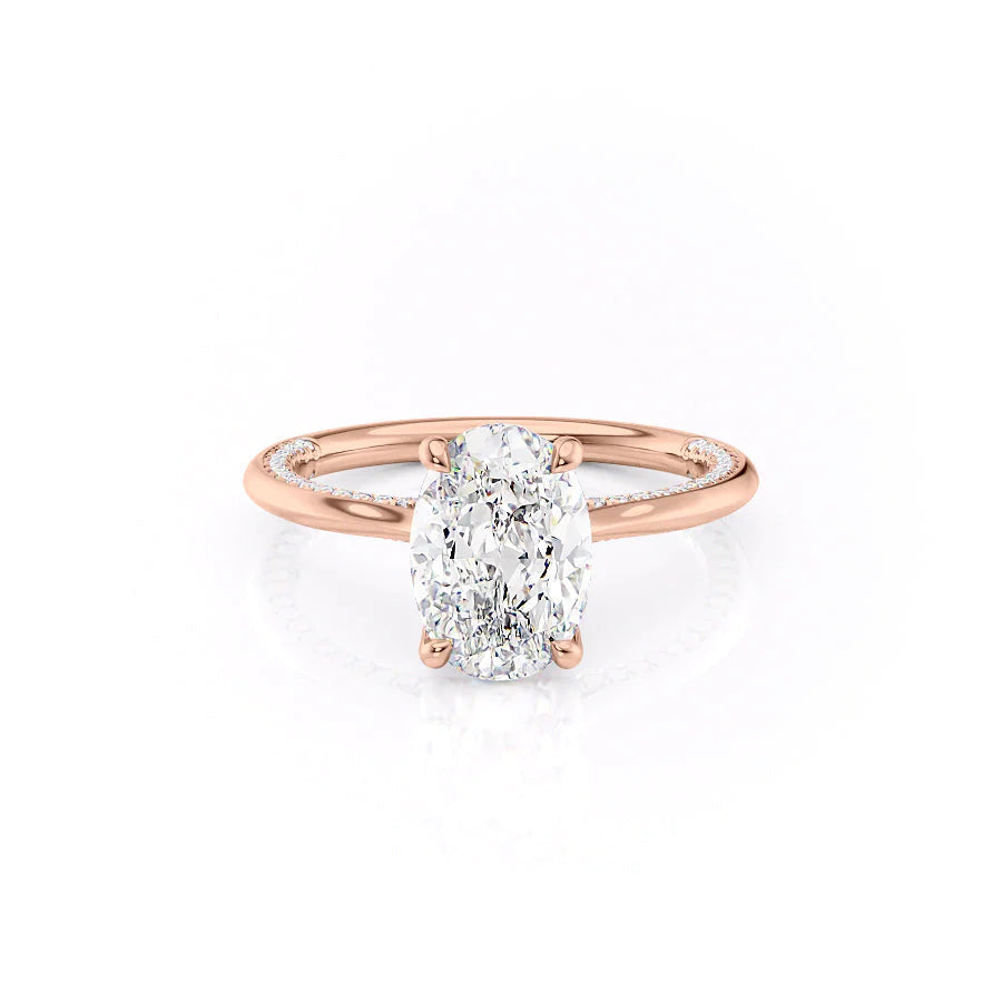 The Clara Set With Oval Solitaire Lab Diamond 1 Carat 14K Rose#material_14k-rose