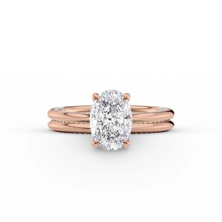 The Clara Set With Oval Solitaire Lab Diamond 2 Carat 14K Rose#material_14k-rose