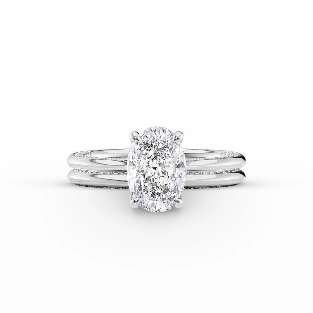 The Clara Set With Oval Solitaire Lab Diamond 2 Carat 14K White#material_14k-white