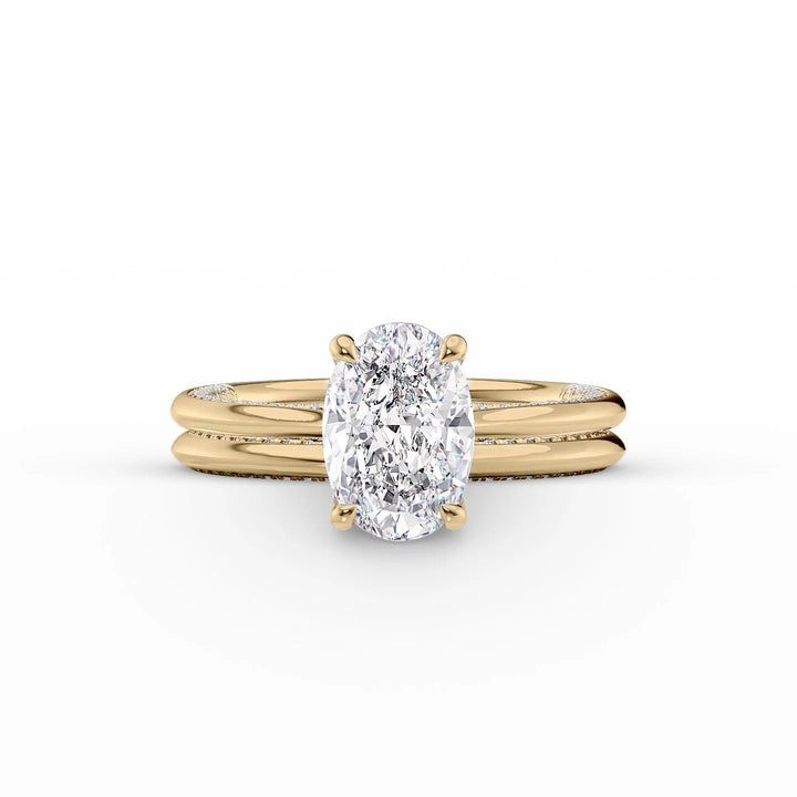 The Clara Set With Oval Solitaire Lab Diamond 2 Carat 18K Gold#material_18k-gold