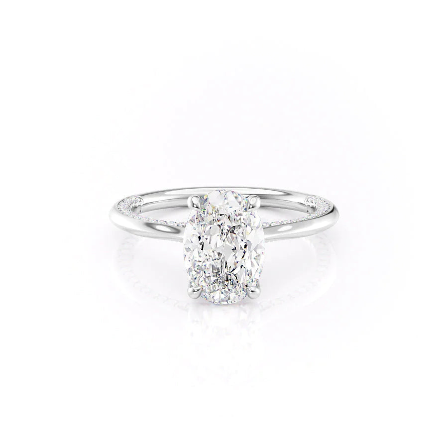 The Clara Set With Oval Solitaire Lab Diamond 1 Carat 18K White#material_18k-white