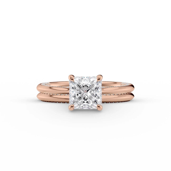 The Clara Set With Princess Solitaire Lab Diamond 2 Carat 14K Rose#material_14k-rose