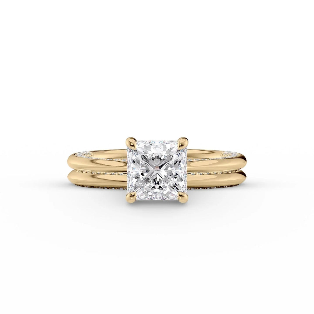 The Clara Set With Princess Solitaire Moissanite#material_18k-gold