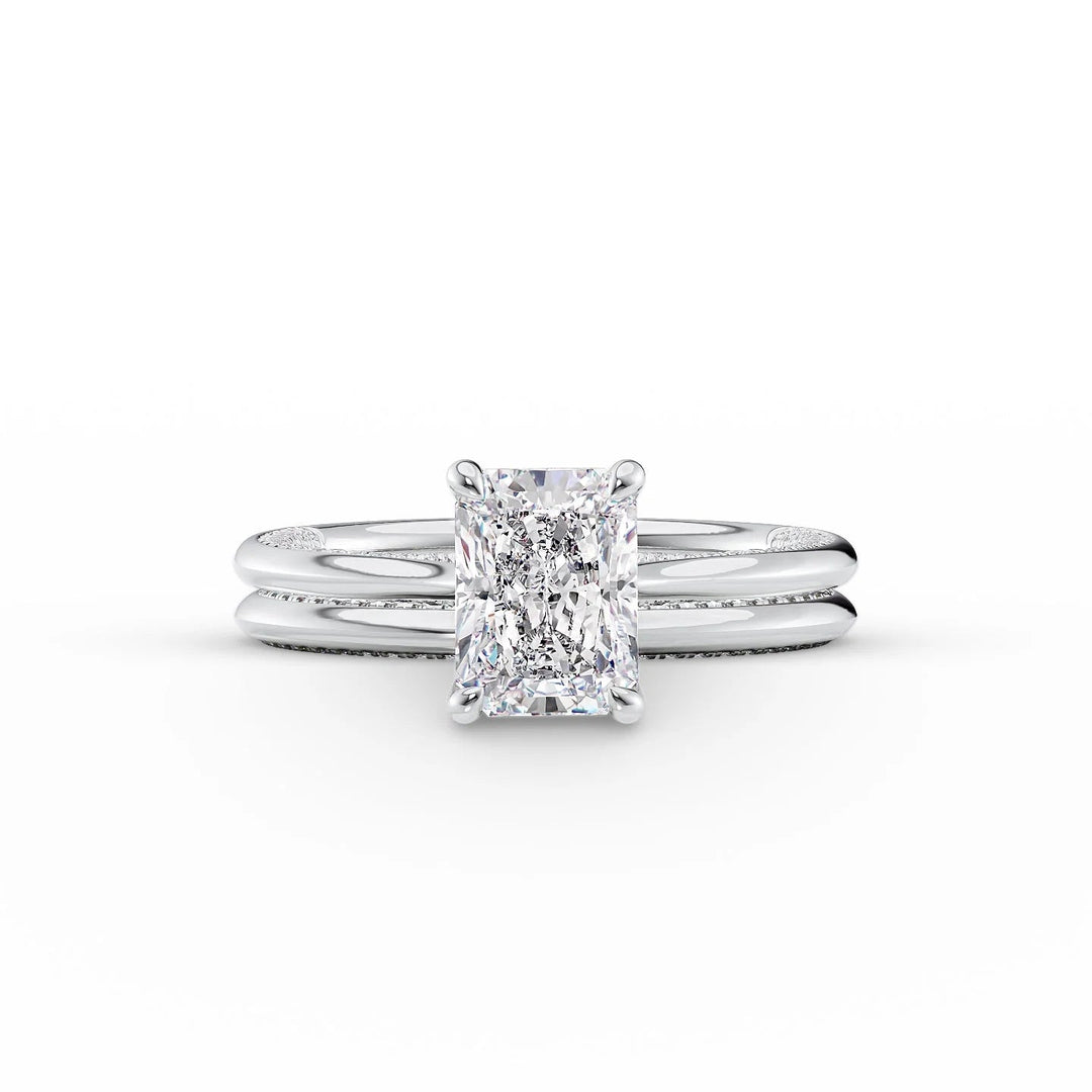 The Clara Set With Radiant Solitaire Lab Diamond 2 Carat 14K White#material_14k-white