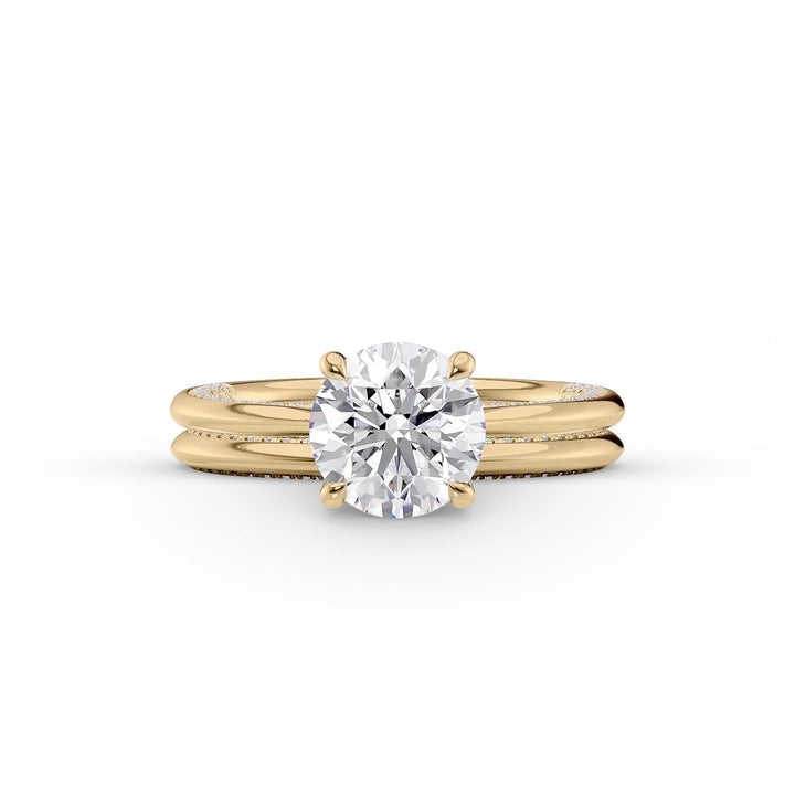 The Clara Set With Round Solitaire Moissanite#material_14k-gold