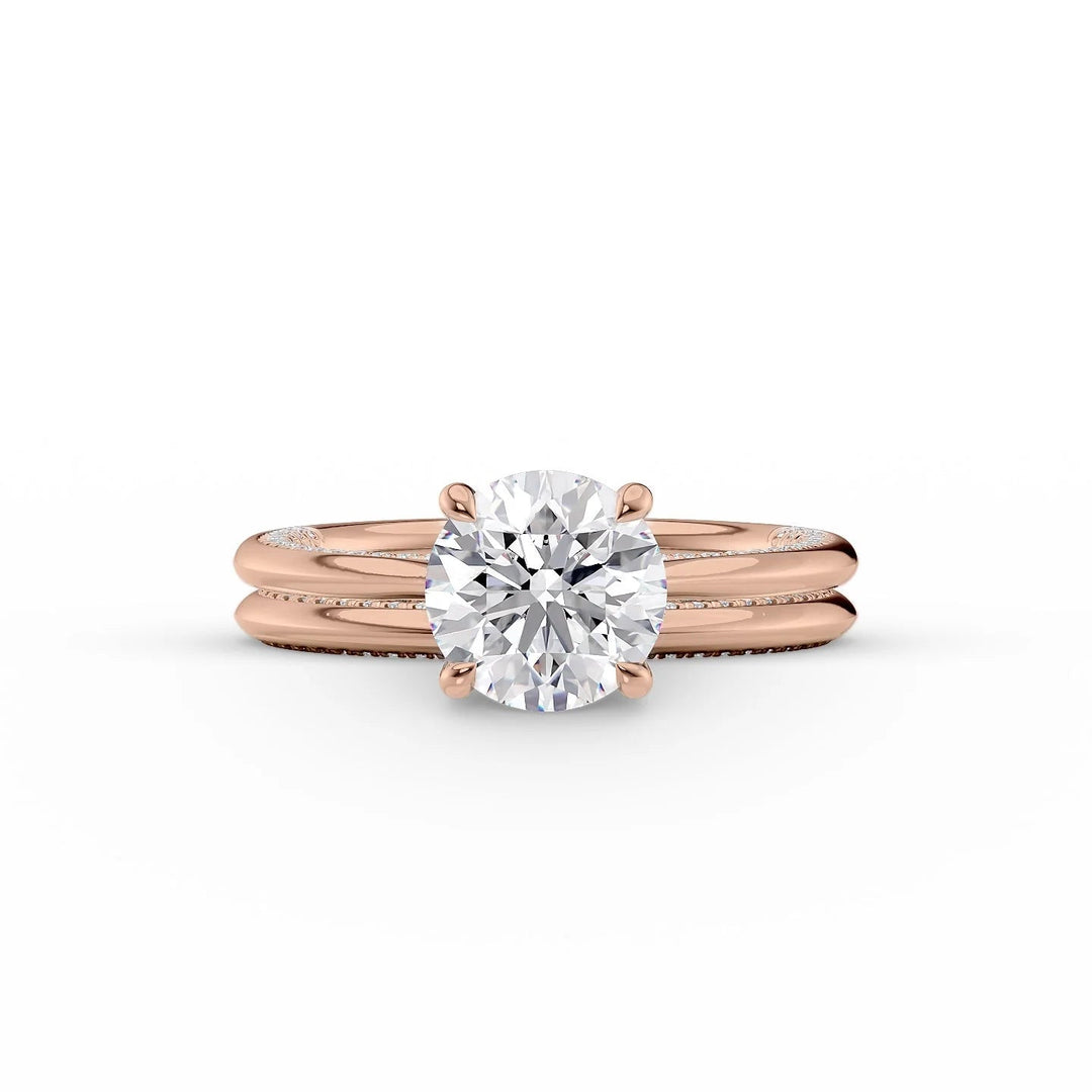 The Clara Set With Round Solitaire Lab Diamond 2 Carat 14K Rose#material_14k-rose