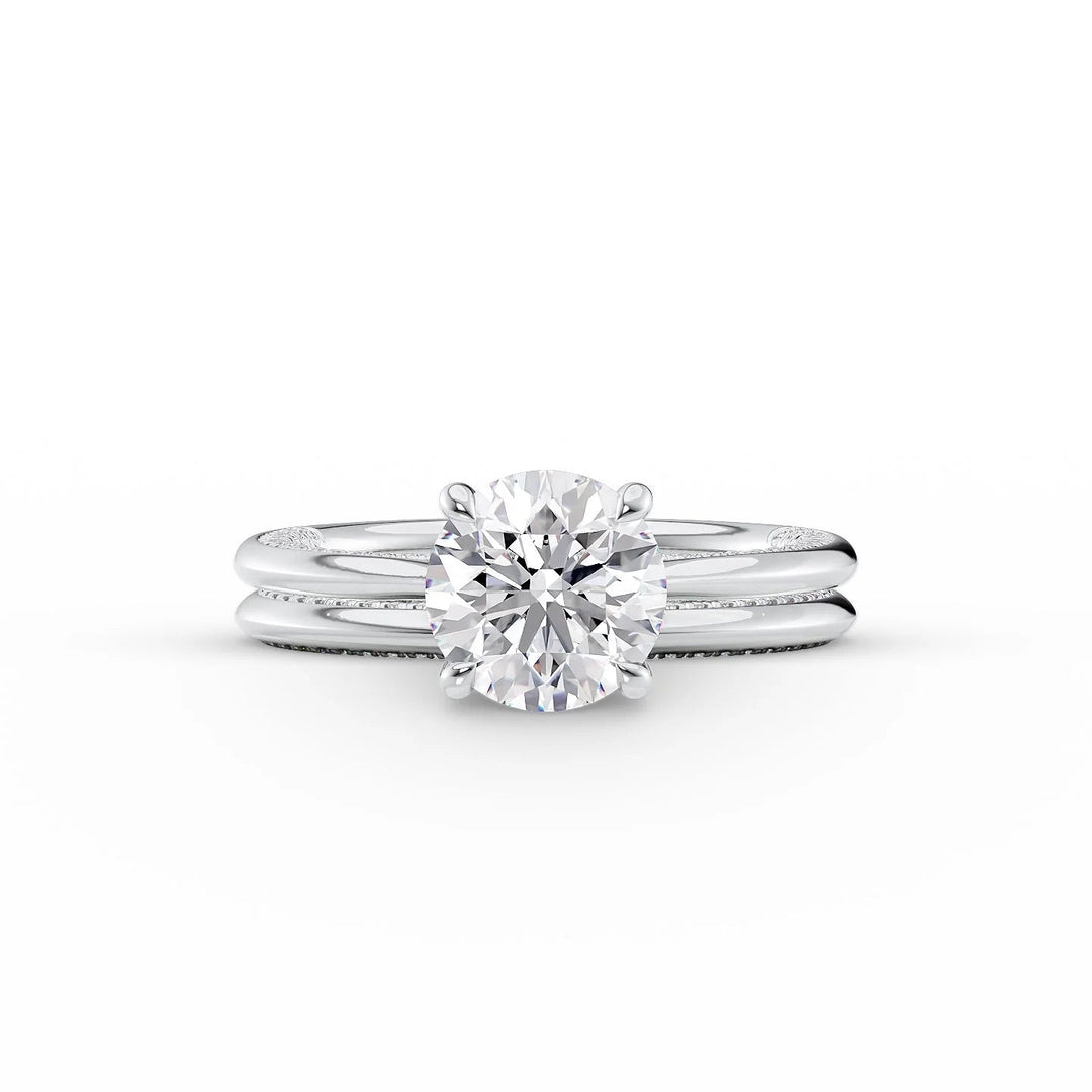 The Clara Set With Round Solitaire Lab Diamond 2 Carat 18K White#material_18k-white