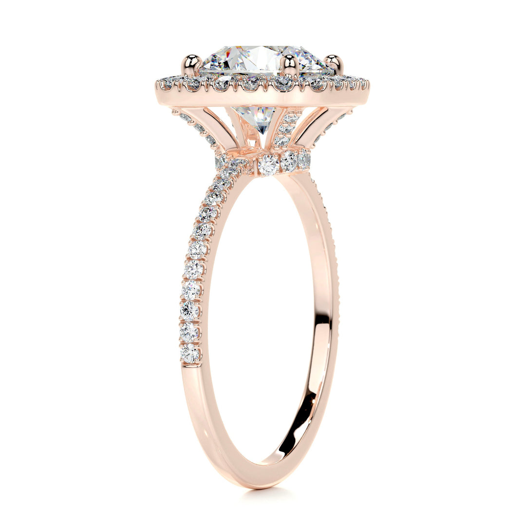 The Clover Moissanite & Diamonds Ring Moissanite 14K Rose 2 Carat Round#material_14k-rose