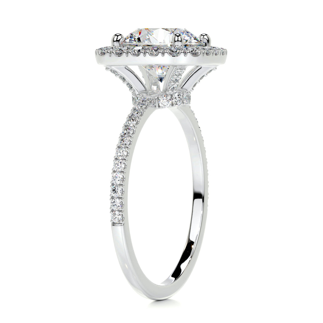 The Clover Moissanite & Diamonds Ring Moissanite 18K White 2 Carat Round#material_18k-white