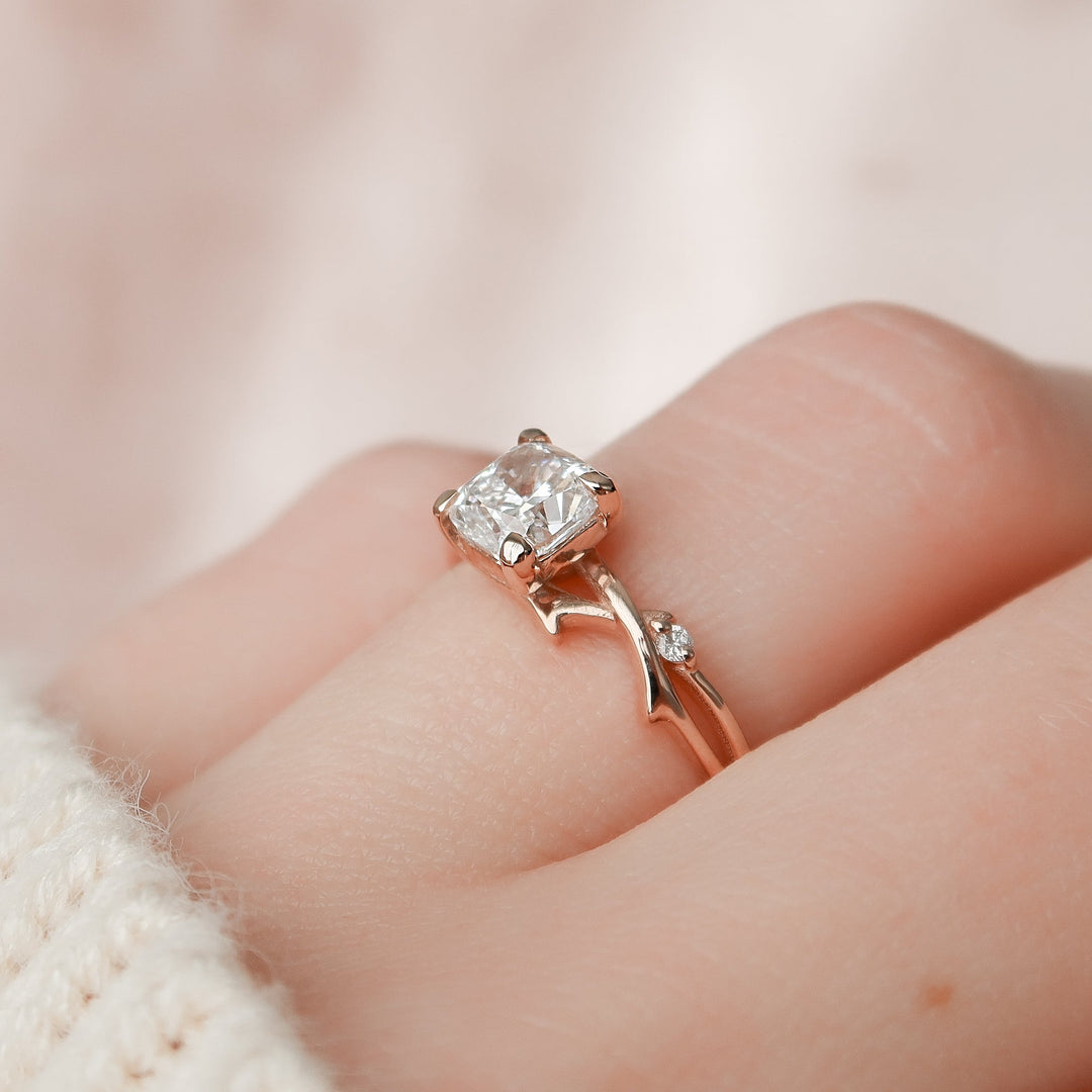 The Coco Set With Cushion Side Stone Moissanite#material_14k-rose