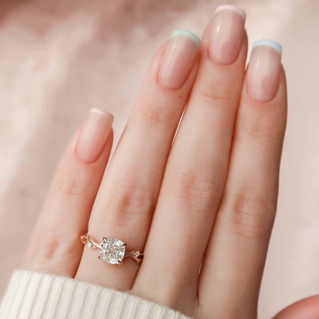 The Coco Set With Cushion Side Stone Moissanite#material_14k-rose