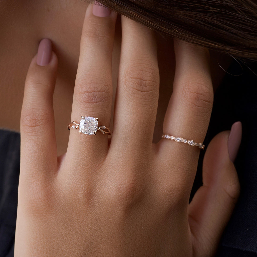 The Coco Set With Cushion Side Stone Lab Diamond 2 Carat 14K Rose#material_14k-rose