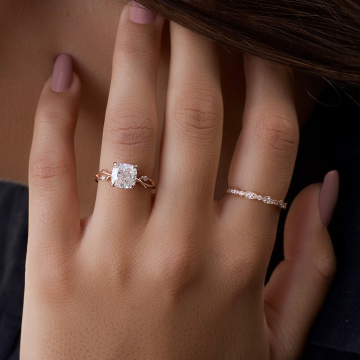 The Coco Set With Cushion Side Stone Moissanite#material_14k-rose