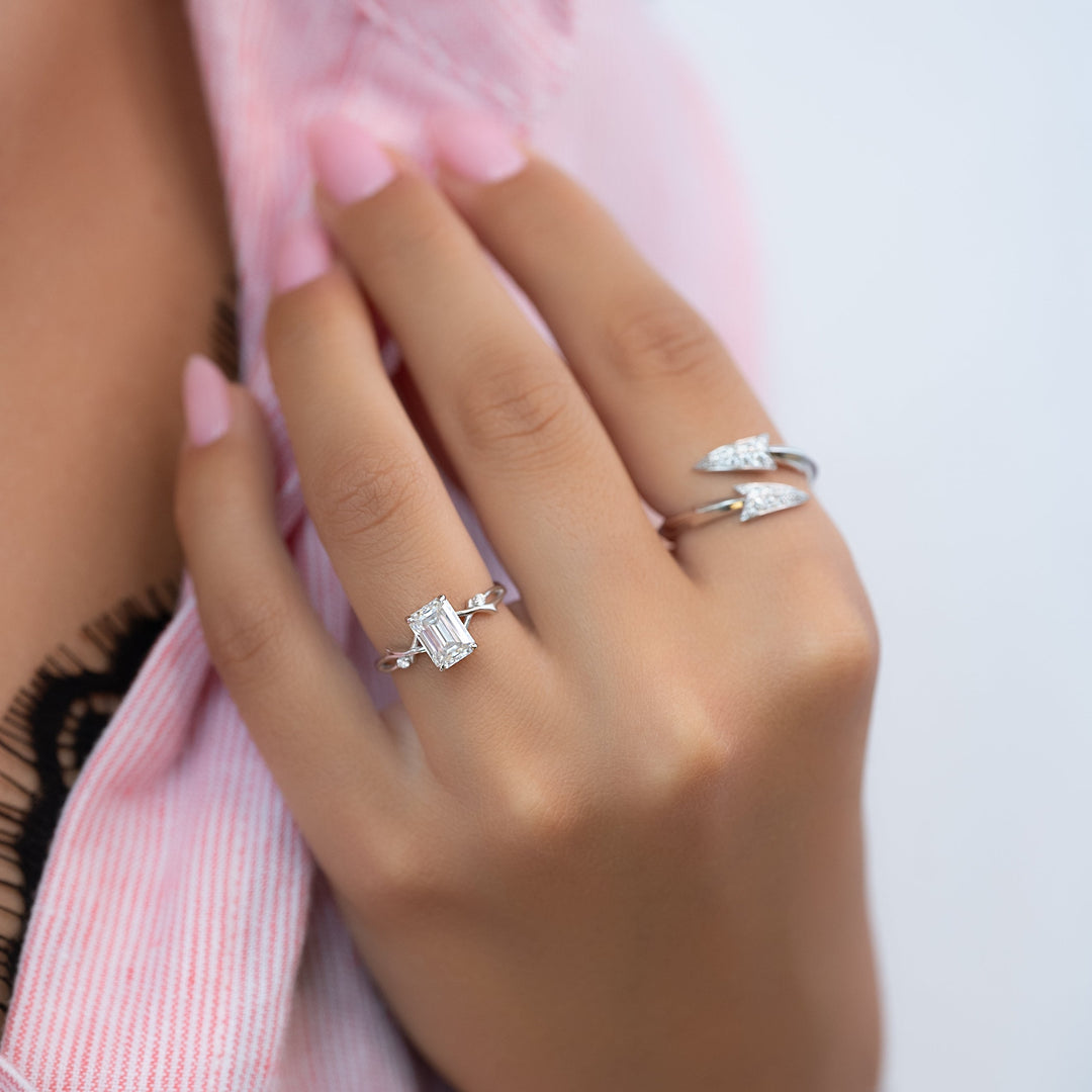 The Coco Emerald Lab Diamond Moissanite Engagement Ring
