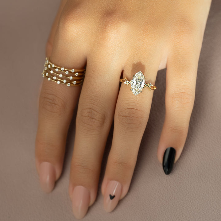 The Coco Set With Marquise Side Stone Moissanite#material_14k-gold